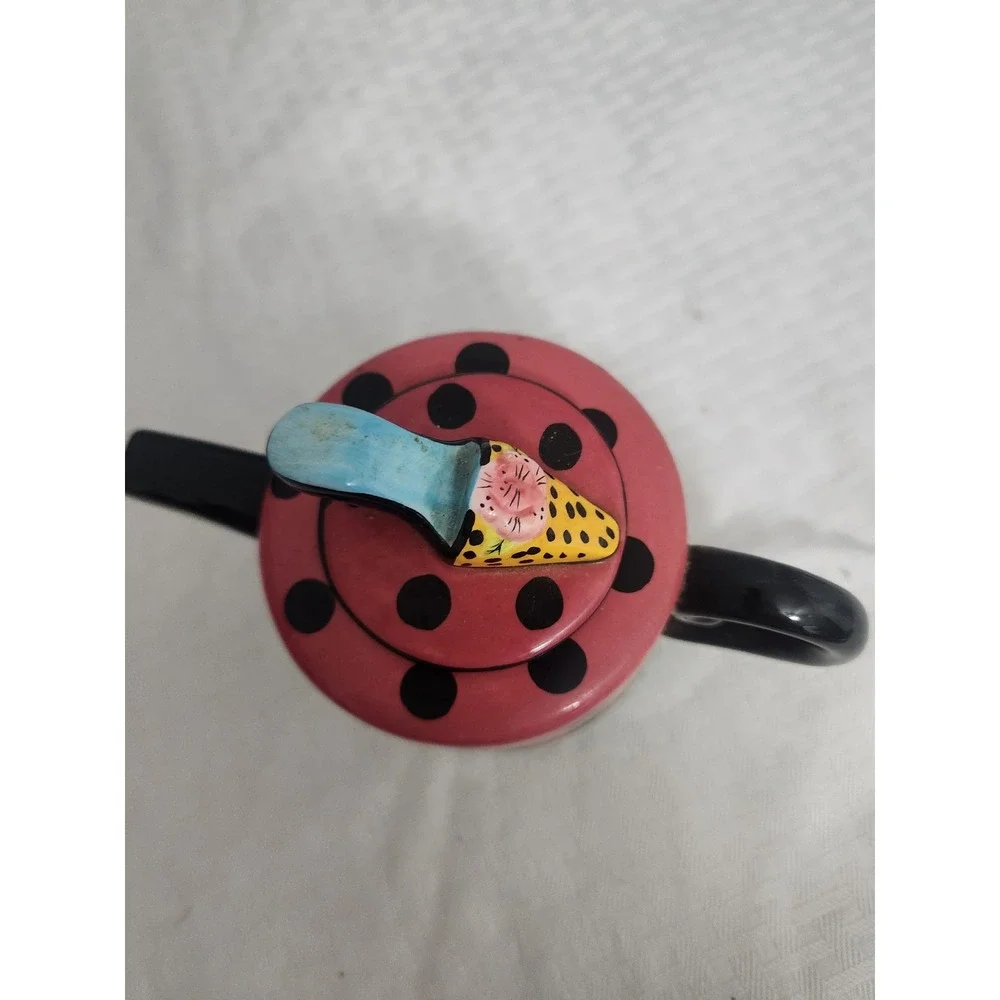 Vintage Novelty Mini Teapot Pink Polka Dot High Heel Shoe Finial Decorative